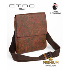 Сумка кросс-боди ETRO, фактура зернистая, коричневый