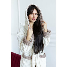 Халат Comfort FASHION домашний теплый женский с капюшоном на запах, размер S, молочный