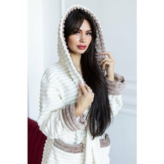 Халат Comfort FASHION домашний теплый женский с капюшоном на запах, размер XL, молочный