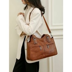 Сумка тоут КожаноFF, фактура зернистая, коричневый