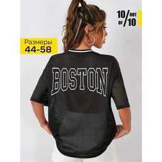 Футболка 10 out of 10 Женская черная футболка оверсайз с надписью Boston, 1 шт., размер 44/XS, черный