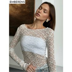 Лонгслив EMBERENS, размер 44-46, , белый/серый