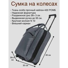 Сумка-тележка , 38 л, 26х49х30 см, ручная кладь, серый Нет бренда