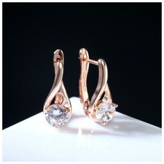 Серьги с подвесками Queen Fair, фианит, размер 19 мм, белый в розовом золоте