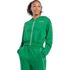 Толстовка Reebok Identity French Terry Full Zip Hoodie W, размер L, , зелёный