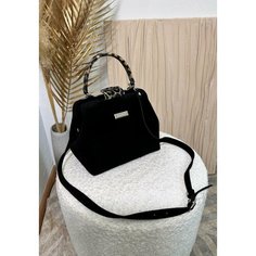 Сумка саквояж Shapely, фактура бархатистая, черный/леопард