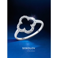 Кольцо SOKOLOV, серебро, 925 проба, родирование, фианит, размер 19, бесцветный