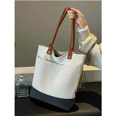 Сумка шоппер , фактура гладкая, бело-синий Без бренда