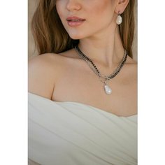 Колье, жемчуг культивированный, длина 46 см, черный, серебряный Нет бренда