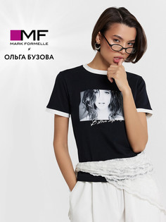 Футболка mark formelle x ольга бузова черная с принтом и надписью