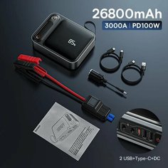 Пусковое портативное устройство бустер BASEUS 26800mAh 3000A. Jump starter. Powerbank. Buster.