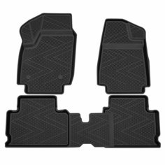 Коврик салонный резиновый (черный) для LADA Niva Legend (21-Н. В.) С Кнопкой Ячеистый Ромб ( Борт 4 Rezkon