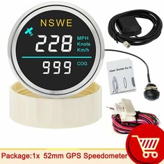 Цифровой мини-спидометр GPS 52 мм + GPS-антенна MPH Узел Км/ч COG Датчик скорости Датчик скорости Мотоцикл Лодка Измеритель по индивидуальному заказу, Silver WHITE Rysjm