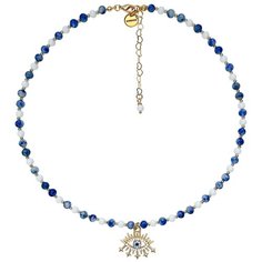 Бусы Strekoza Collection, агат, содалит, длина 40 см, белый, синий, золотой, голубой