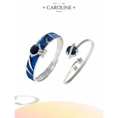 Кольцо наборное Caroline Jewelry, эмаль, кристалл, безразмерное, серебряный, синий