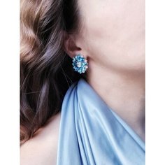 Серьги клипсы ENJOY Украшения из камней, кристаллы Swarovski, голубой
