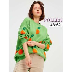 Джемпер POLLEN Большие размеры/Хлопок/Апельсинки, размер 52-54, , зеленый