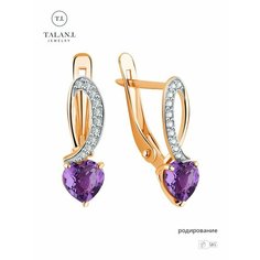 Серьги TALANT, красное золото, 585 проба, родирование, фианит, аметист, , золотистый, фиолетовый Талант