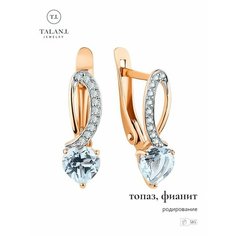 Серьги TALANT, красное золото, 585 проба, родирование, топаз, фианит, , золотистый, голубой Талант