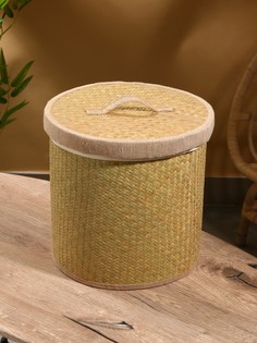 Корзина для белья с крышкой и тканевым подкладом, 30×30×30 см, ротанг No Brand