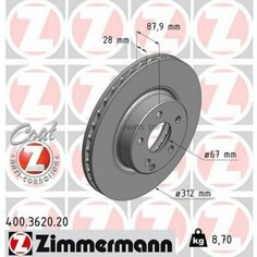 ZIMMERMANN 400.3620.20 диск торм MER W211 3.2CDI-5.0 02- ПЕР вент 312X28