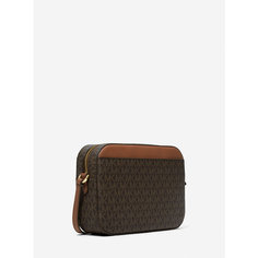 Сумка кросс-боди MICHAEL KORS Michael Kors Jet Set Large Logo Crossbody Bag Brown (Михаэль Корс сумка с лого через плечо золотая фурнитура с карманом на молнии коричневая), фактура рельефная, матовая, коричневый