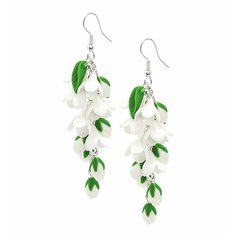 Серьги с подвесками SILVARIE, полимерная глина, белый-зеленый
