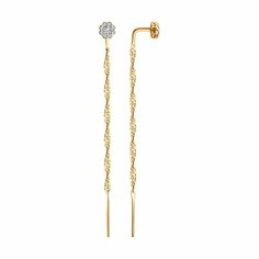 Серьги цепочки Diamant, красное золото, 585 проба, фианит, размер 64 мм, , золото