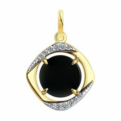 Подвеска Diamant, желтое золото, 585 проба, агат, фианит, размер 2.4 см., черный