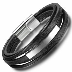 Браслет BijouStore, кожа, 1 шт., размер 23.5 см, черный/серебристый