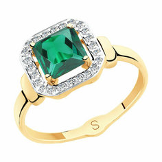 Кольцо Diamant online, красное золото, 585 проба, фианит, турмалин, размер 17.5, зелeный
