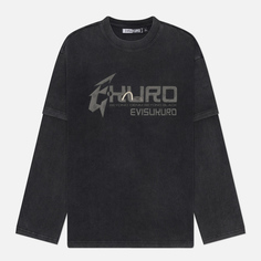 Мужской лонгслив Evisu Heavy Washed Multi Labels, цвет чёрный, размер M