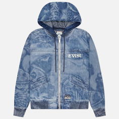 Мужская джинсовая куртка Evisu Heritage Fisherman Godhead Laser Print Hooded Denim, цвет синий, размер M