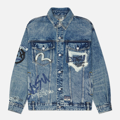 Мужская джинсовая куртка Evisu Heritage Graffiti Printed Denim, цвет синий, размер M
