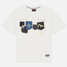 Мужская футболка Evisu Heritage Multi-Pocket Brocade Patch, цвет белый, размер M