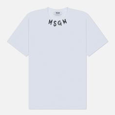 Мужская футболка MSGM Brush Stroke Collar Logo Print, цвет белый, размер S