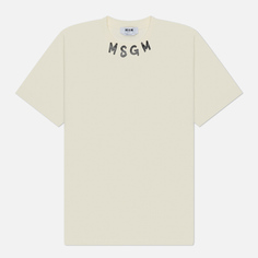 Мужская футболка MSGM Brush Stroke Collar Logo Print, цвет бежевый, размер S