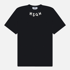 Мужская футболка MSGM Brush Stroke Collar Logo Print, цвет чёрный, размер S