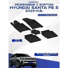 Автомобильные коврики Hyundai Santa Fe V (5 мест) / Хендай Санта Фе 5 2023-н. в. резиновые с высоким бортом Seintex 317001