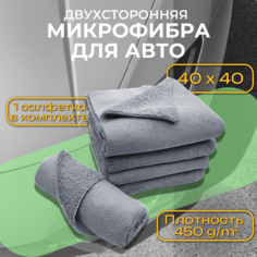 Салфетка двухстронняя для автомобиля 40х40 универсальная 1шт, для сушки и полировки микрофибра без краев Нет бренда