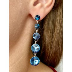 Серьги с подвесками XUPING JEWELRY, Swarovski Zirconia, размер 53 мм, синий/серый