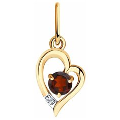 Подвеска Diamant, красное золото, 585 проба, гранат, фианит, размер 1.7 см., красный