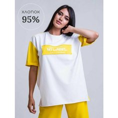 Футболка NO LABEL, размер 56-64, белый/желтый