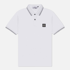 Мужское поло Stone Island Compass Patch Coloured Stripes, цвет белый, размер S