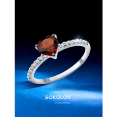 Кольцо SOKOLOV, серебро, 925 проба, родирование, гранат, размер 19