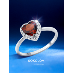 Кольцо SOKOLOV, серебро, 925 проба, родирование, фианит, гранат, размер 17.5