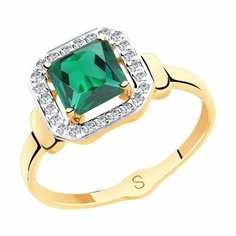Кольцо Diamant online, красное золото, 585 проба, фианит, турмалин, размер 17.5, зелeный