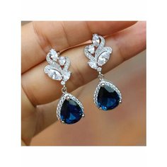 Серьги, фианит, синий, белый, серый be Self True Jewel