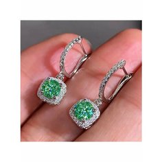 Серьги, фианит, зеленый, белый, серый be Self True Jewel