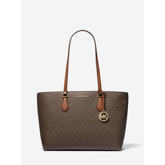 Сумка тоут MICHAEL KORS, фактура перфорированная, рельефная, матовая, зернистая, коричневый